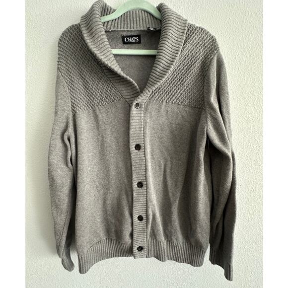 CHAPS Ralph Lauren Unisex Cardigan Sweater Grey Button Long Sleeve Cotton Sz L - Picture 3 of 11